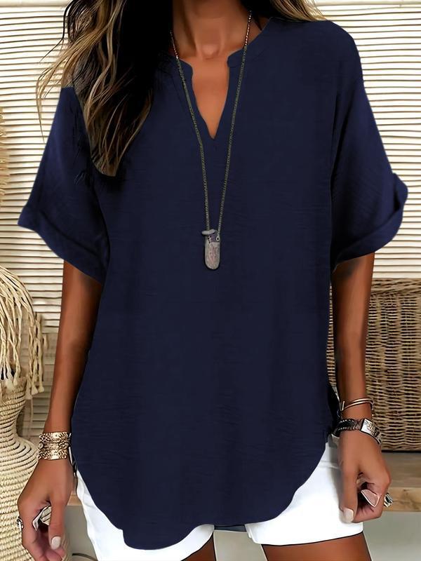 🔥🔥🔥Limited time sale Atasia - Soft-Touch Notched-Neck Blouse
