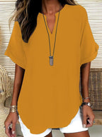 🔥🔥🔥Limited time sale Atasia - Soft-Touch Notched-Neck Blouse