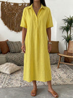 🌷Women's Short-Sleeve Cotton-Linen Polo Dress
