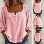 🌿🌿Pink Square-Neck Half-Button Shirt