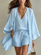 🌷🌷Women's  Linen-Blend Three-Piece Set(Kimono + Tank + Pants)
