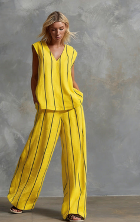 🌷🌷Women’s Sleeveless Striped Top and Full-Length Pants Set