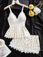 🌸 Women's Lace Trim PJ Set 🎉 Great Discount Now