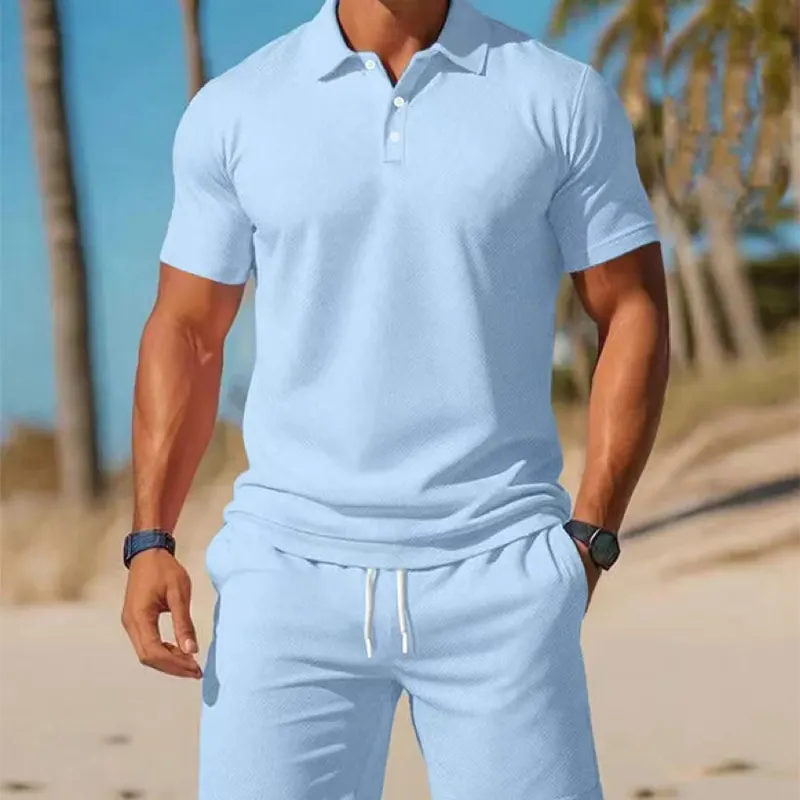 💝💝👕Two-piece summer set for men consisting of a polo shirt and shorts