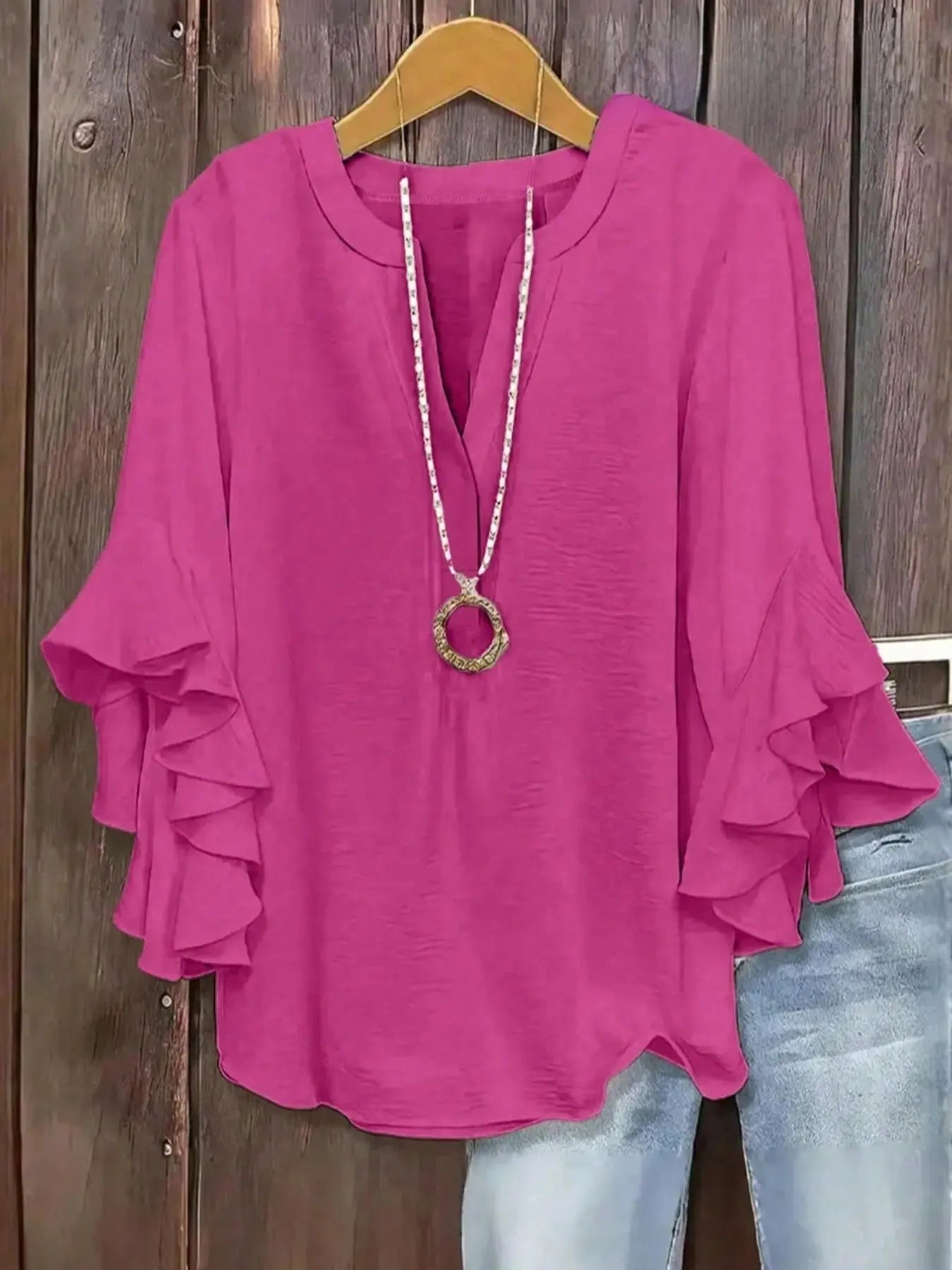 💝💝Women's plus size shirt with puff sleeves and a V-neck, elegant floral pattern, comfortable and stylish, perfect for everyday wear