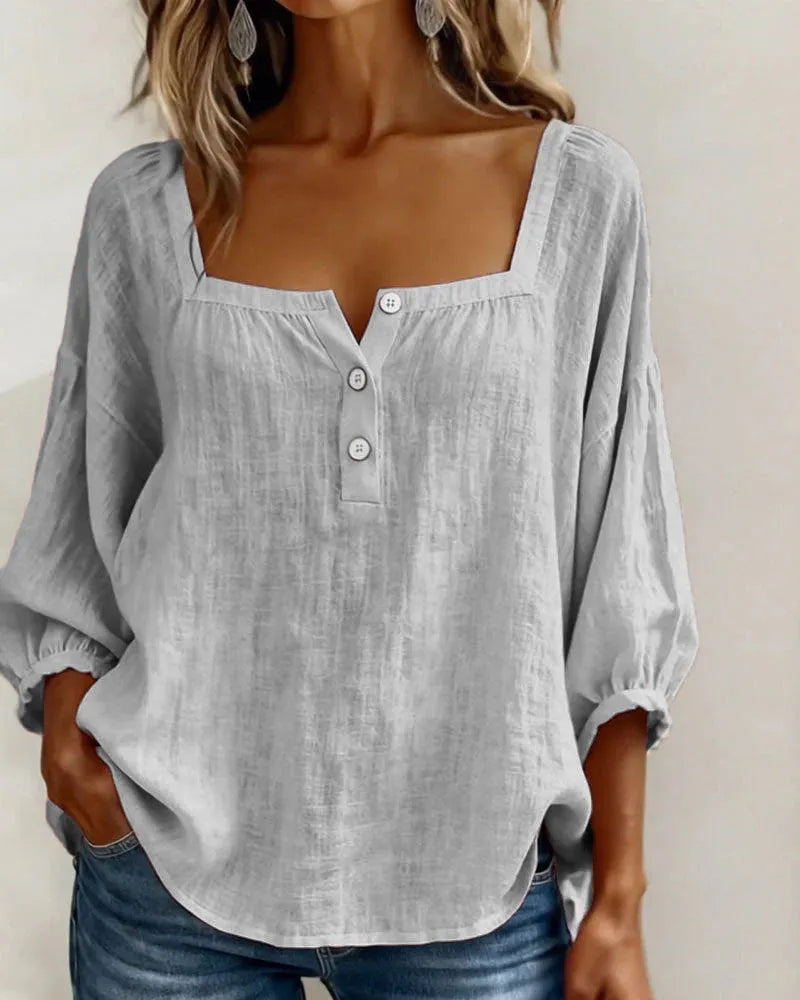 🌿🌿Pink Square-Neck Half-Button Shirt