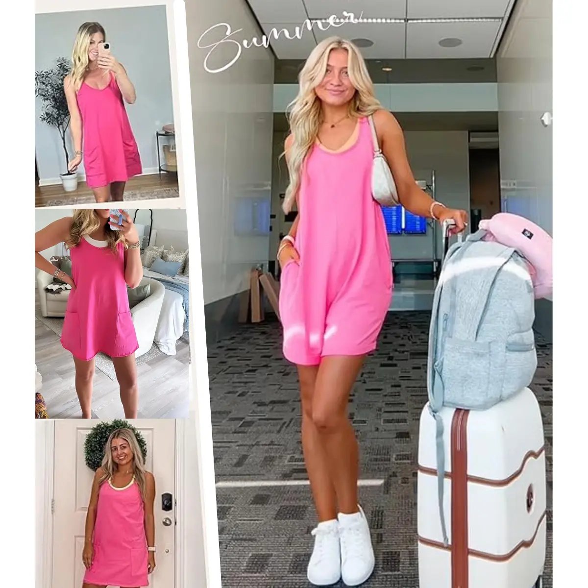 💝💝 Women's Summer Sleeveless Mini Dress with Built-in Shorts V Neck Spaghetti Straps Athletic Shorts Tennis Dress with Pockets