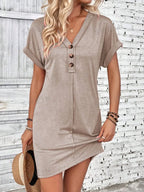 🌷🌷Francesca Quarter Button V-Neck Short Sleeve Dress