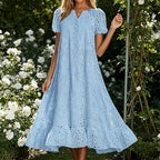 🌿🌿Today 49% off🔥2026 White Eyelet Summer Dress with V-Neck – Airy Women's Dress for Garden Parties & Weddings