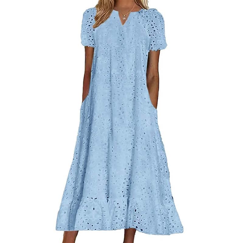 🌿🌿Today 49% off🔥2026 White Eyelet Summer Dress with V-Neck – Airy Women's Dress for Garden Parties & Weddings
