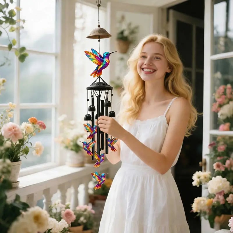 💝💝Colorful hummingbird wind chime with metal tubes and bells