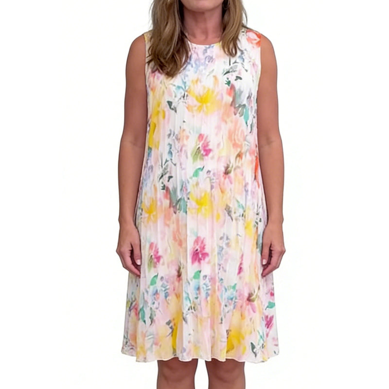 💝💝Women's sleeveless pleated floral dress