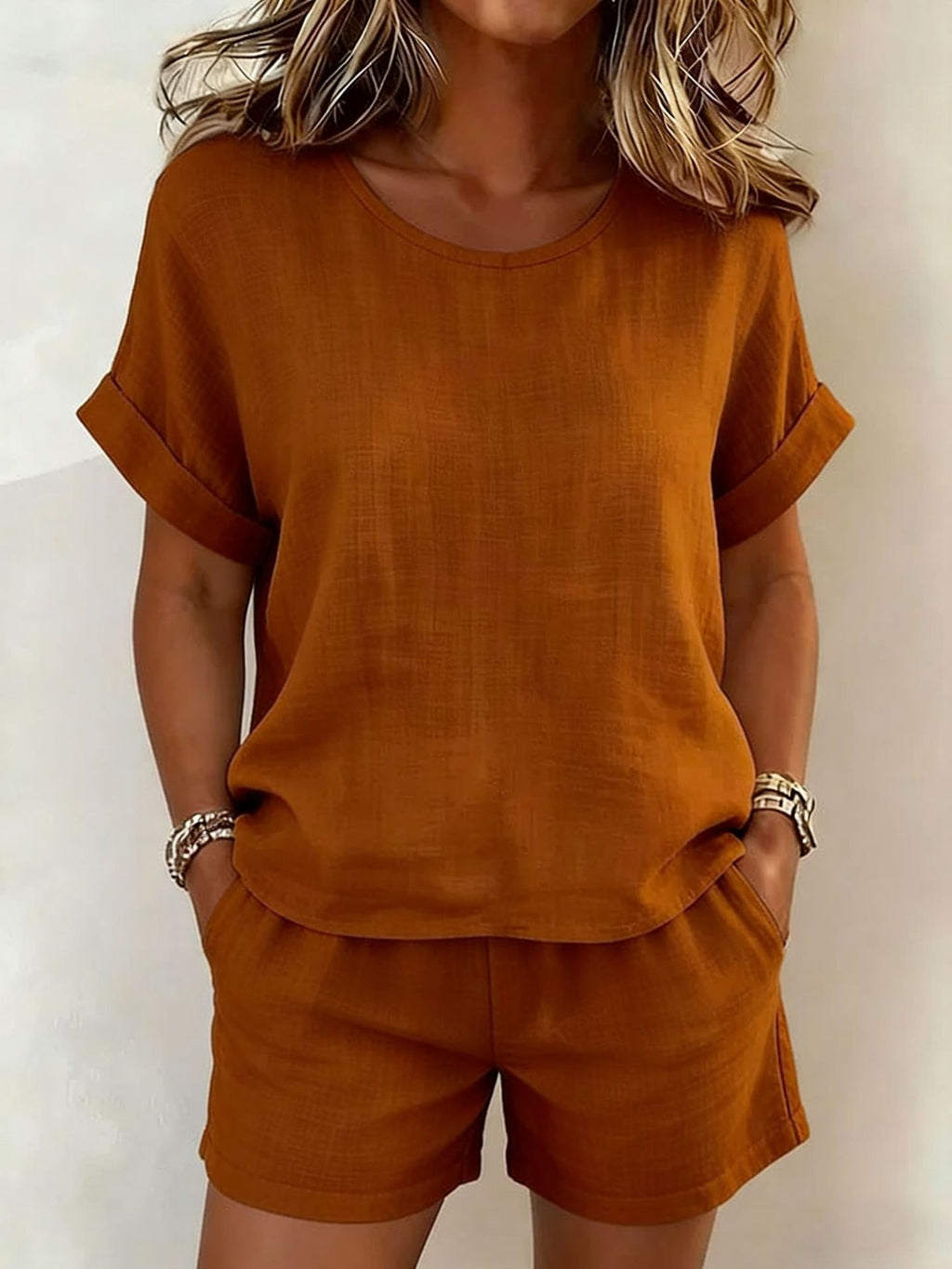 🌷Solid-Color T-Shirt & Shorts Set – Cotton Linen, 10 Colors
