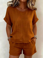🌷Solid-Color T-Shirt & Shorts Set – Cotton Linen, 10 Colors