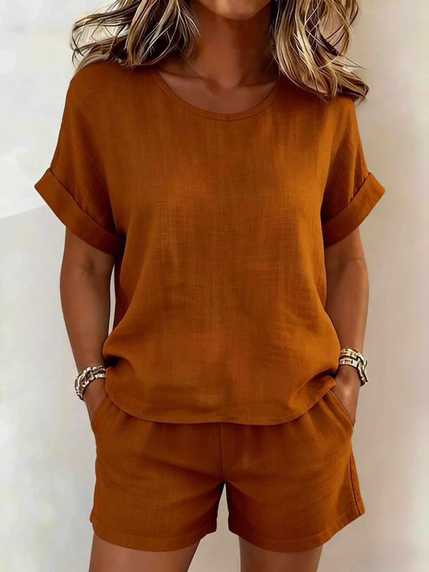 🌷Solid-Color T-Shirt & Shorts Set – Cotton Linen, 10 Colors