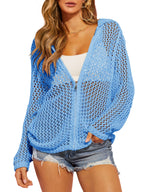 🔥🔥🔥Hot Sale 36% OFF2026 Womens Crochet Lightweight Cardigans Zip Up Hooded Cover Up