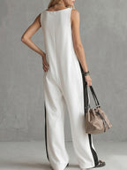 🌷Loose Sleeveless Contrast Color Pockets Zipper V-Neck Jumpsuits
