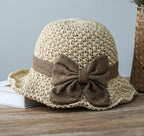 🌿🌿Straw Hat with Retro Bow – Foldable & Breathable for Summer