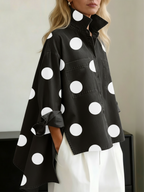 📦📦LAST DAY SAVE 49% ⏰Elegant Artistic Polka Dot Print Stand-collar Denim Top