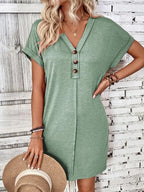 🌷🌷Francesca Quarter Button V-Neck Short Sleeve Dress