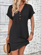 🌷🌷Francesca Quarter Button V-Neck Short Sleeve Dress