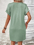 🌷🌷Francesca Quarter Button V-Neck Short Sleeve Dress