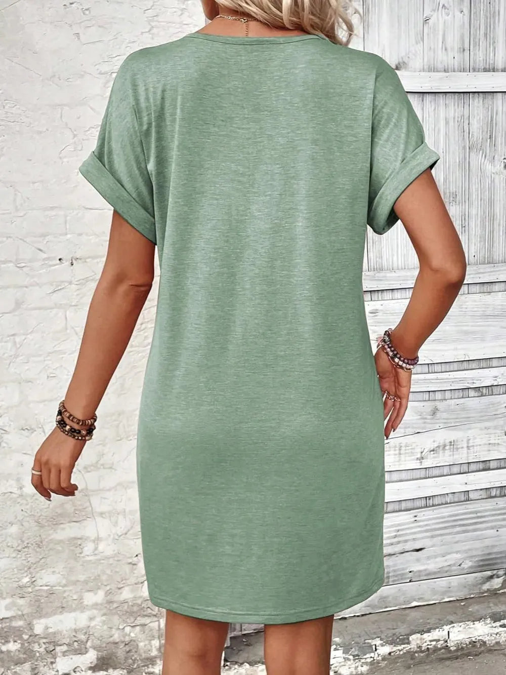 🌷🌷Francesca Quarter Button V-Neck Short Sleeve Dress