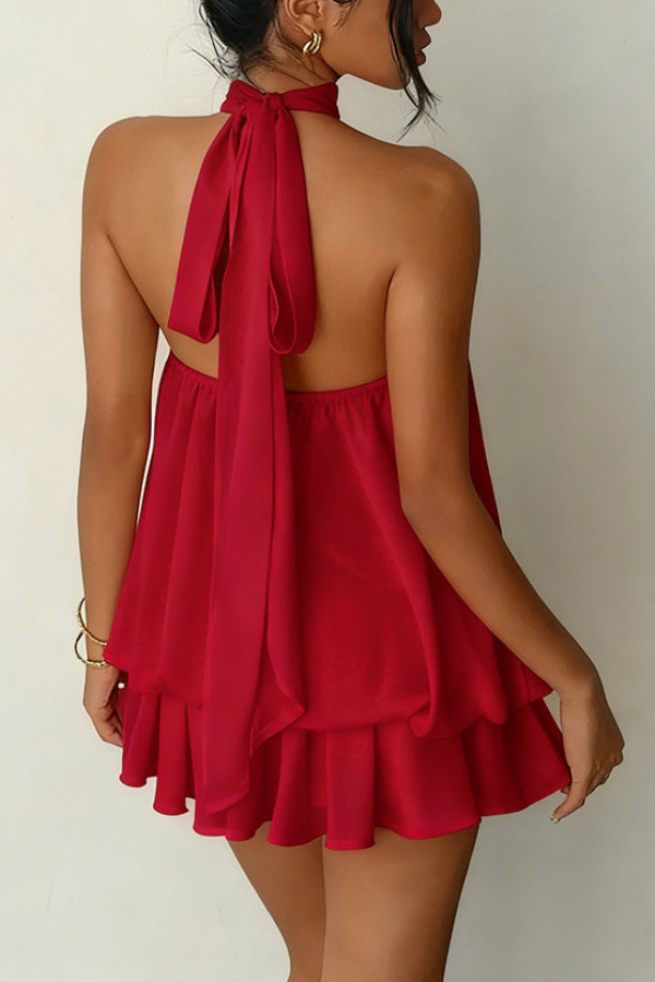 💝💝Chiffon Halter Neck Backless Mini Dress | Vacation Style