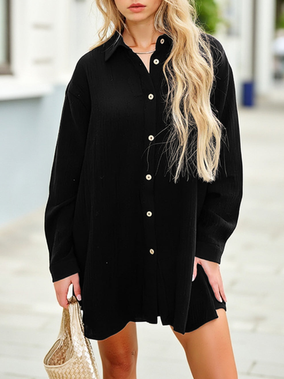 🌿🌿Limited time sale🔥Women's Gauze Button Long-Sleeved and Shorts Set