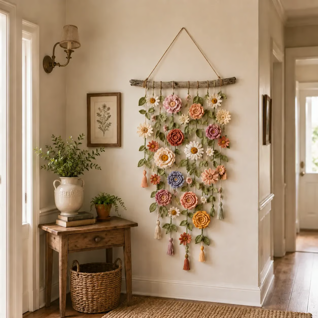 💝💝Bohemian style crochet flower wall hanging decoration