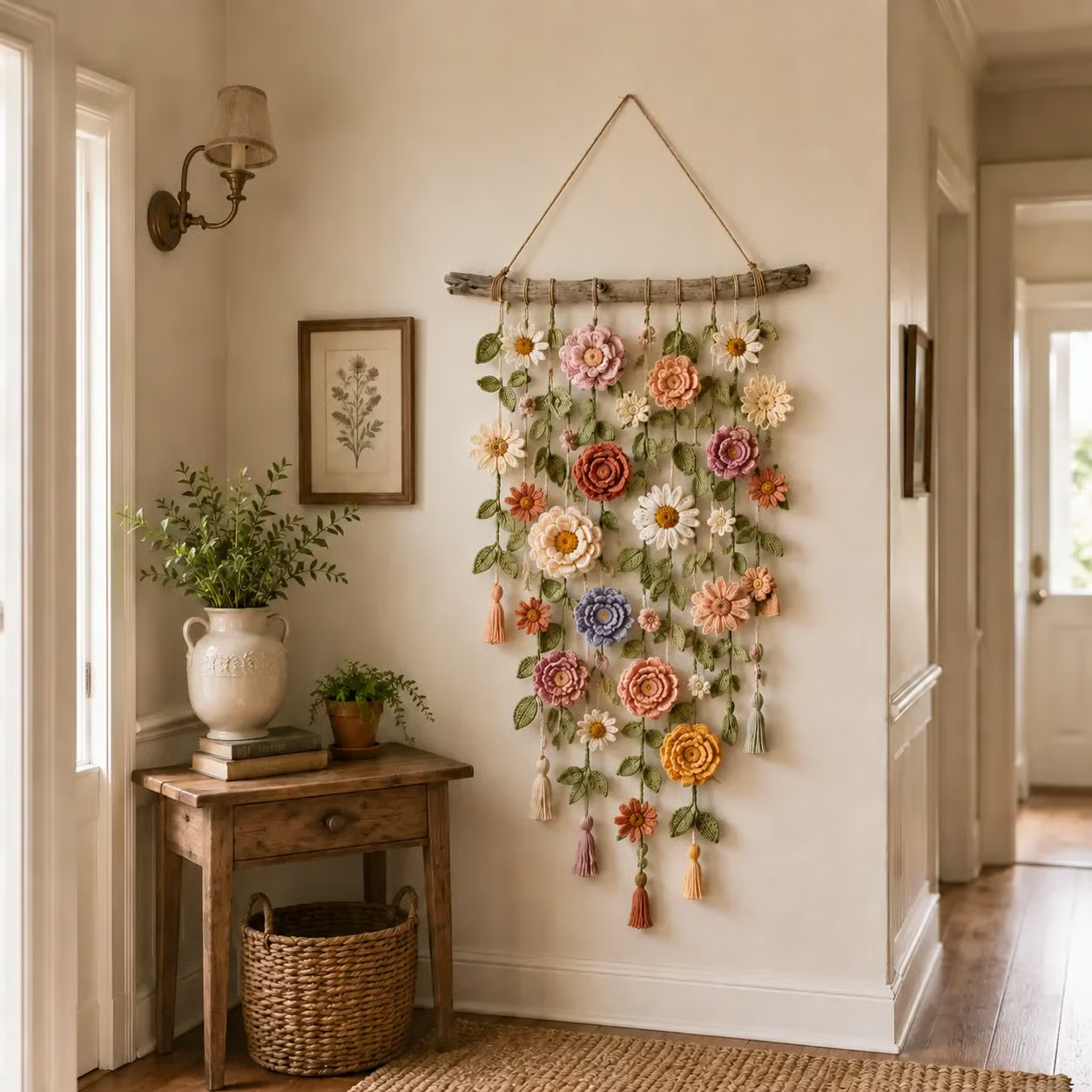 💝💝Bohemian style crochet flower wall hanging decoration