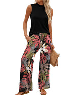 🌿🌿LAST DAY SAVE 49% ⏰Women's Mock Neck Tank & Printed Wide Leg Pants Set