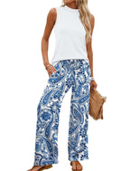 🌿🌿LAST DAY SAVE 49% ⏰Women's Mock Neck Tank & Printed Wide Leg Pants Set