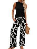 🌿🌿LAST DAY SAVE 49% ⏰Women's Mock Neck Tank & Printed Wide Leg Pants Set