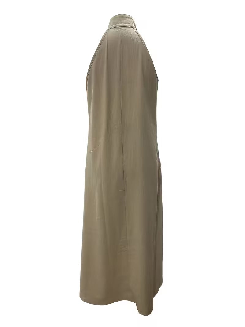🌿🌿Limited time sale🔥Women's Halter Neck Deep V Maxi Dress with Pockets