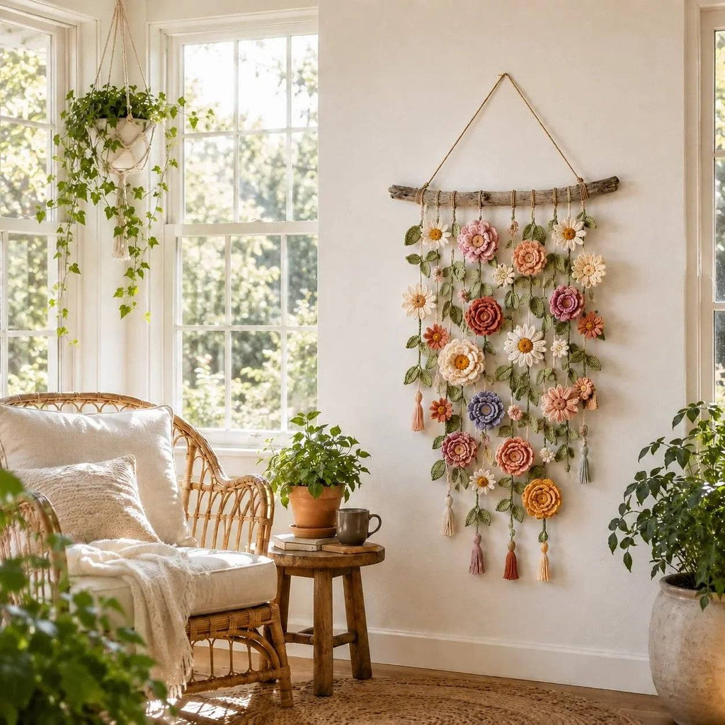 💝💝Bohemian style crochet flower wall hanging decoration