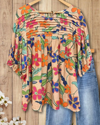 🌿🌿Hot Sale 50% OFF Applique & Floral Print Pleated Detail Rocking Blouse