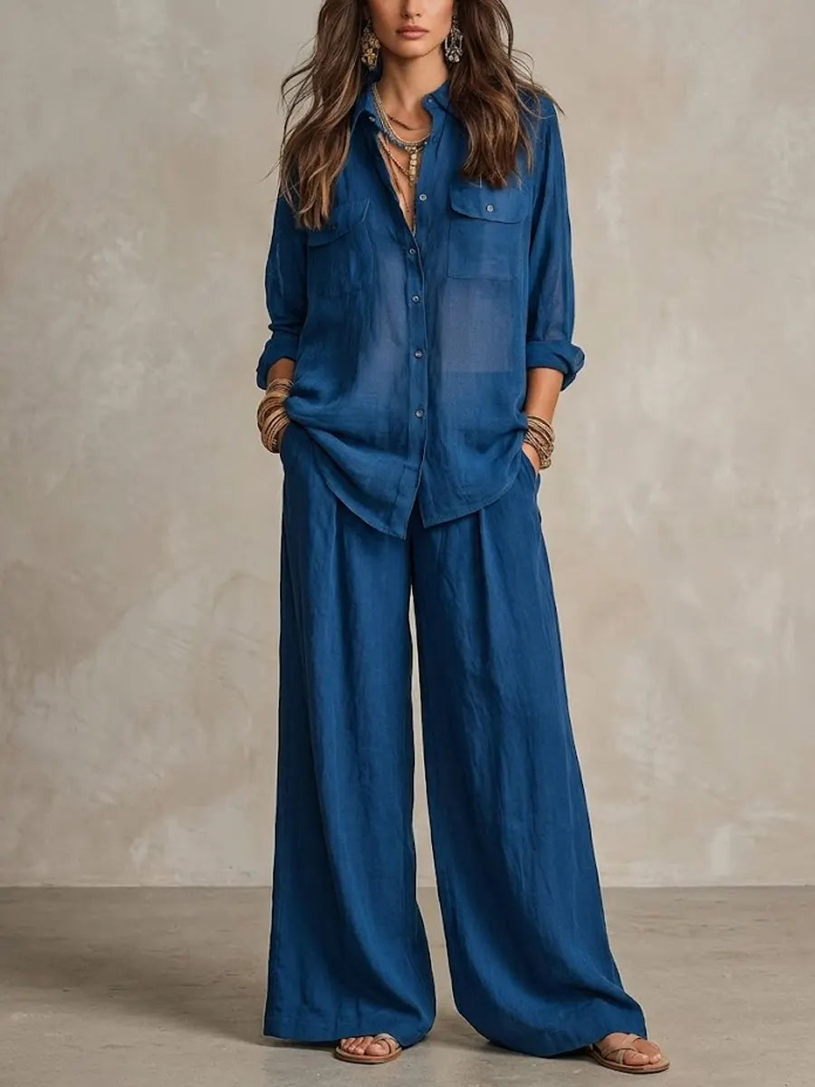 🌿🌿Last day 50%OFF Women's Casual Cotton And Linen Wide-leg Pants Set