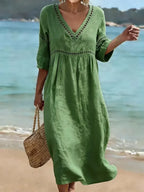 📦📦Women's Solid Color Retro Casual Stylish Vacation Cotton Dress
