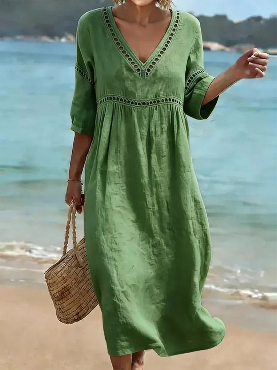 📦📦Women's Solid Color Retro Casual Stylish Vacation Cotton Dress