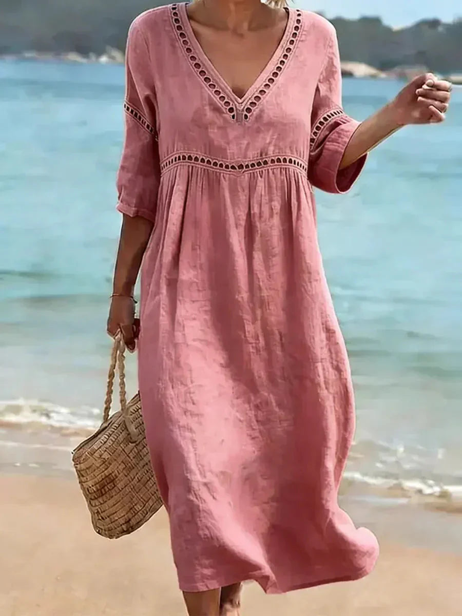 📦📦Women's Solid Color Retro Casual Stylish Vacation Cotton Dress