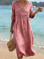 📦📦Women's Solid Color Retro Casual Stylish Vacation Cotton Dress
