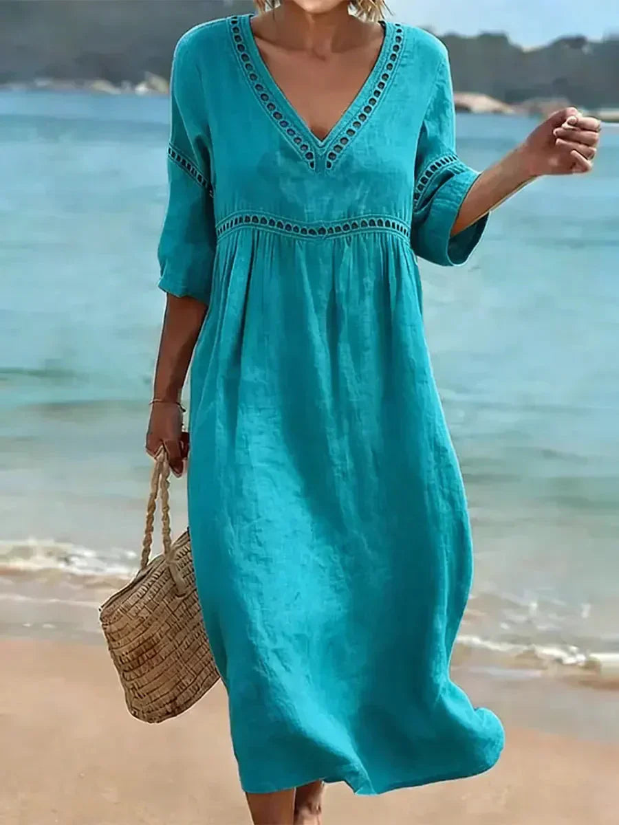 📦📦Women's Solid Color Retro Casual Stylish Vacation Cotton Dress