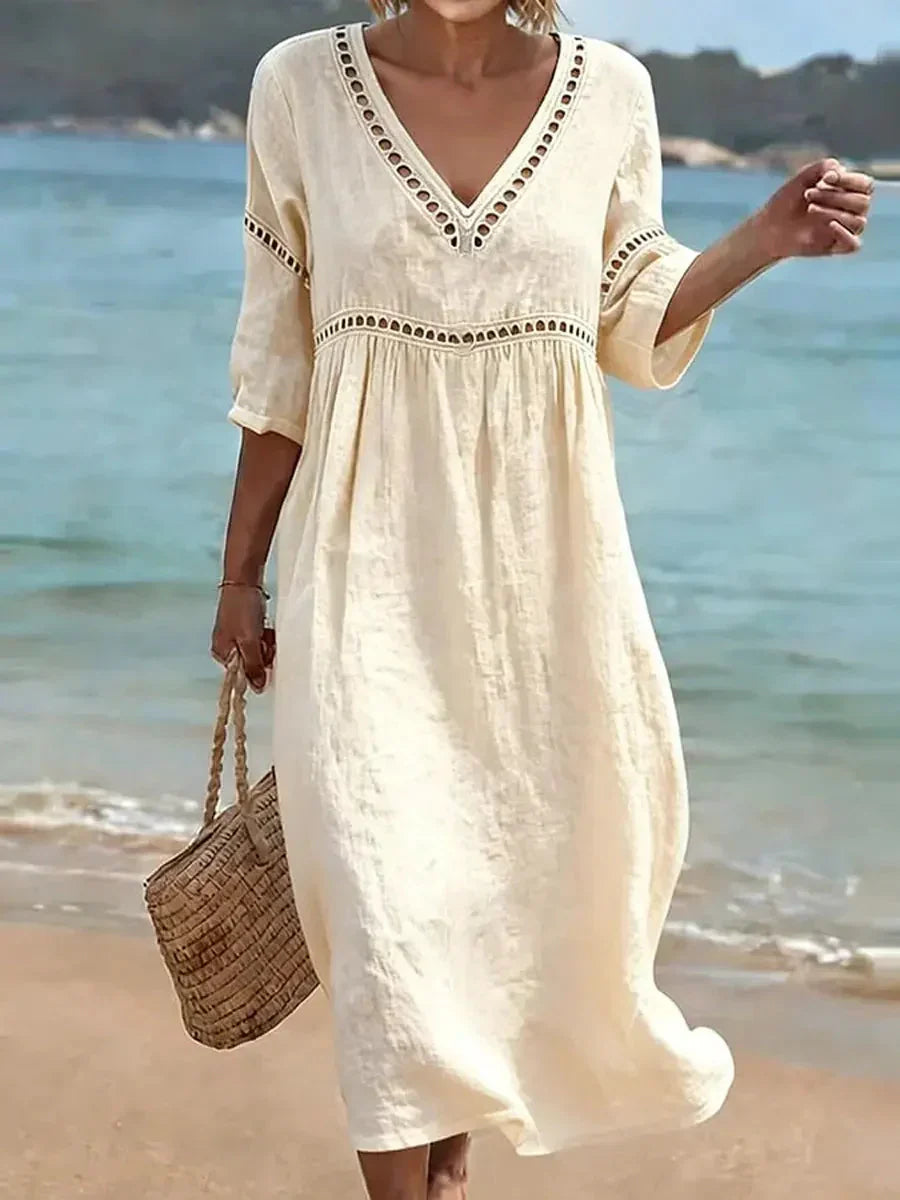 📦📦Women's Solid Color Retro Casual Stylish Vacation Cotton Dress
