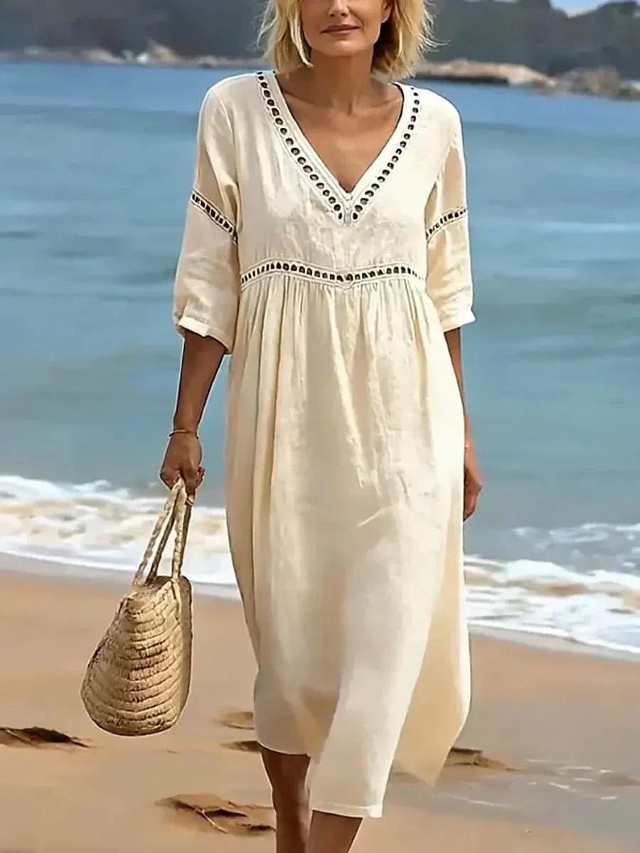 📦📦Women's Solid Color Retro Casual Stylish Vacation Cotton Dress