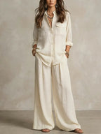🌿🌿Last day 50%OFF Women's Casual Cotton And Linen Wide-leg Pants Set
