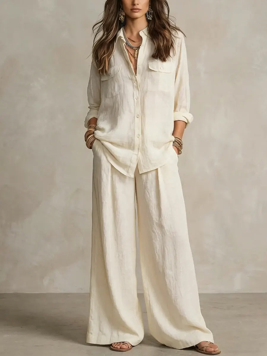 🌿🌿Last day 50%OFF Women's Casual Cotton And Linen Wide-leg Pants Set