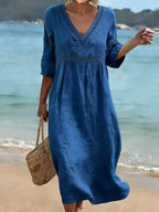 📦📦Women's Solid Color Retro Casual Stylish Vacation Cotton Dress