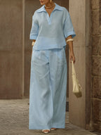 📦📦LAST DAY SAVE 49% ⏰Women's Casual Linen And Cotton Shirt And Wide-leg Pants Two-piece Set