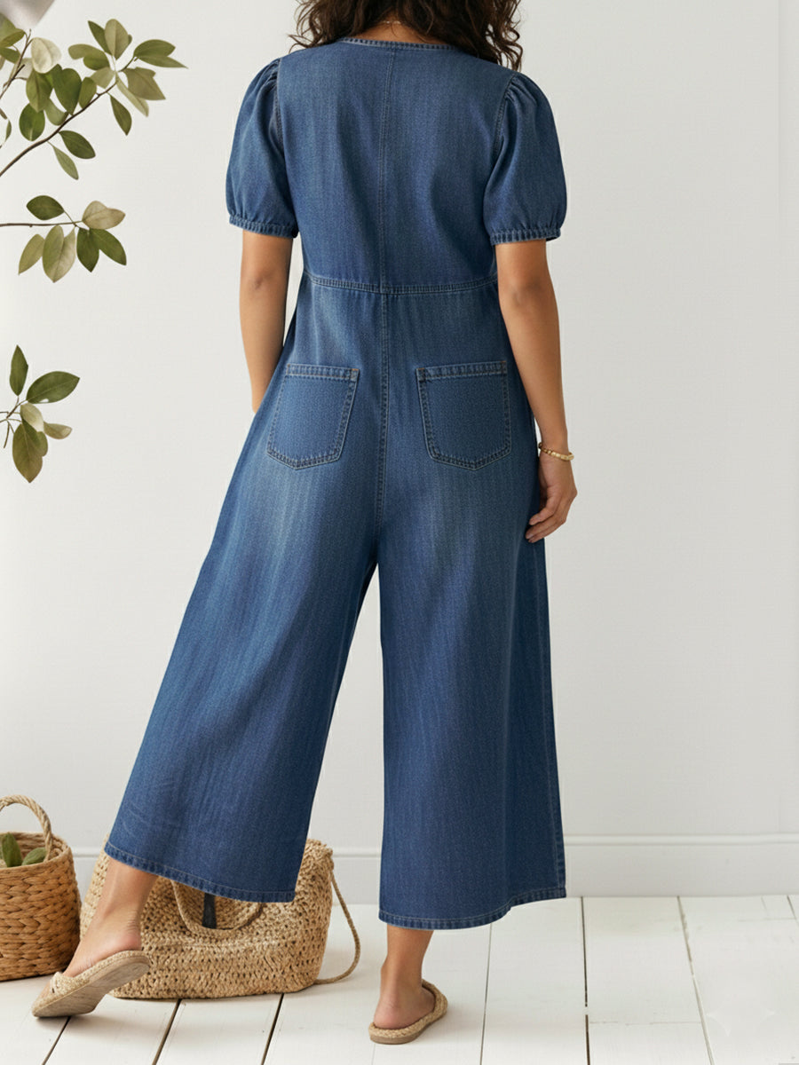 📦📦LAST DAY SAVE 49% ⏰Women's Casual Loose Short-sleeved V-neck Denim Jumpsuit